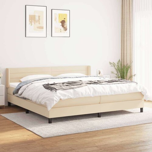  Box spring postelja z vzmetnico krem 200x200 cm blago Slike