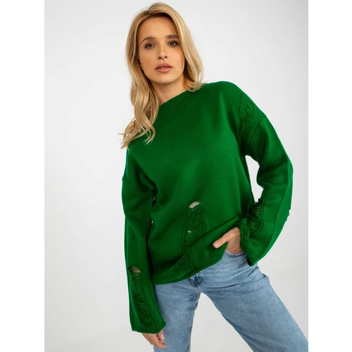 Fashion Hunters Green women's oversize sweater with holes