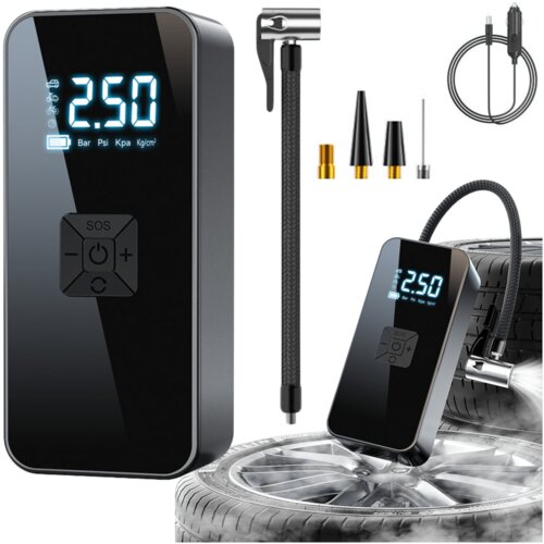 Lean_Toys Električni mini prenosni kompresor z LED svetilko in 5 načini delovanja Slike