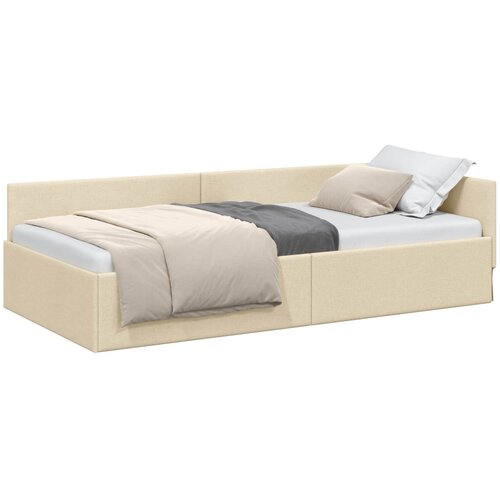  Kutni okvir kreveta s uzglavljem Krema 90 cm x 190 cm tkanina Slike