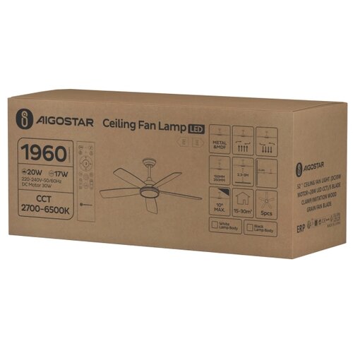  Aigostar-LED prigu&amp;scaron;iva plafonski ventilator 20W/230V 2700-6500K 132cm+daljinski upravljač bela/bež. Slike