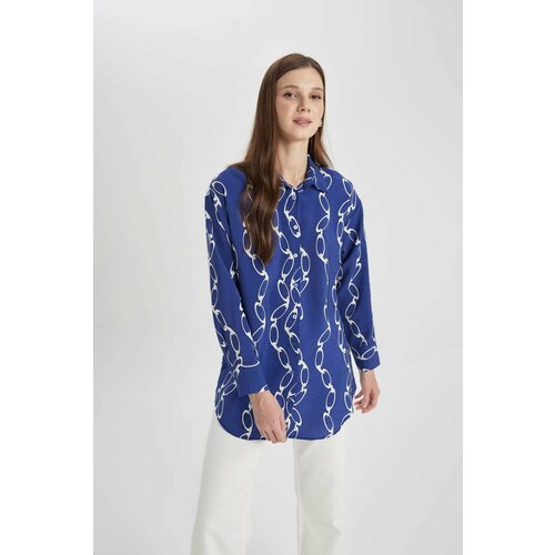 Defacto Relax Fit Shirt Collar Printed Long Sleeve Tunic Slike