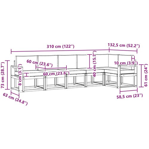  Set vanjskih sofa 6 kom. Prirodna i krem Smeđa 310 x 132,5 x 73 cm Slike
