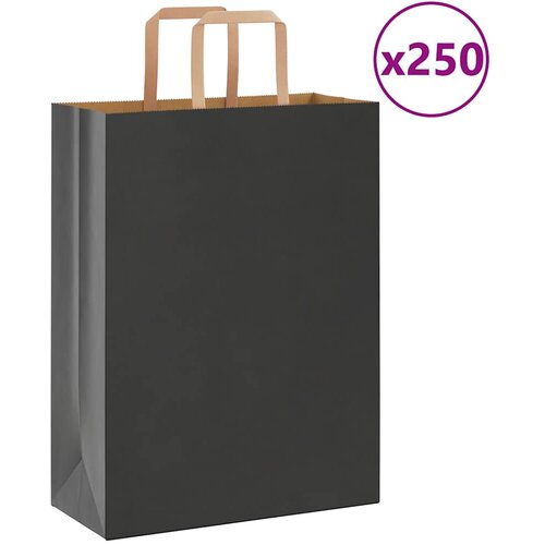 VidaXL Papirnate vrečke 250 kosov z ročaji črne barve 26x12x35 cm Slike