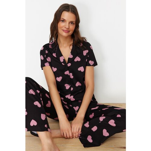Trendyol Black Heart Knitted Pajama Set Cene