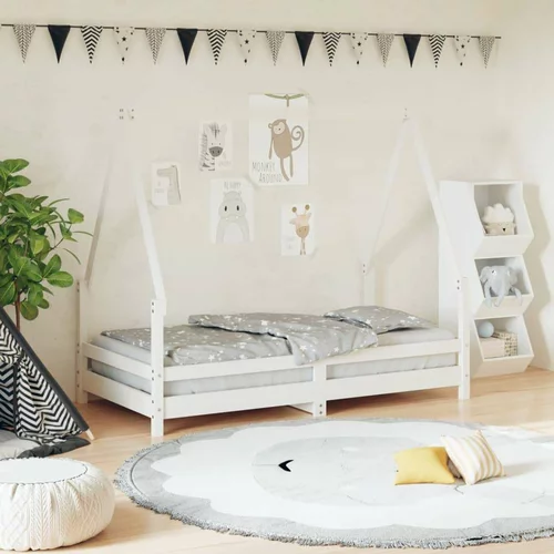  Otroški posteljni okvir bel 80x160 cm trdna borovina, (20916985)