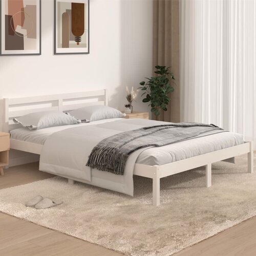 vidaXL posteljni okvir iz trdne borovine 140x190 cm bel Cene