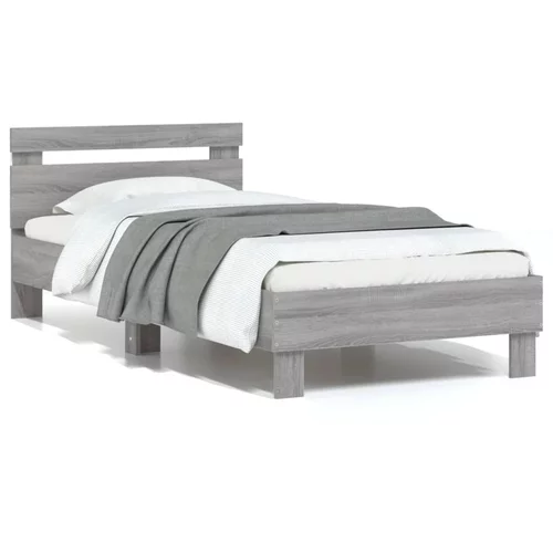  Okvir za krevet s uzglavljem i LED svjetlima boja sivog hrasta