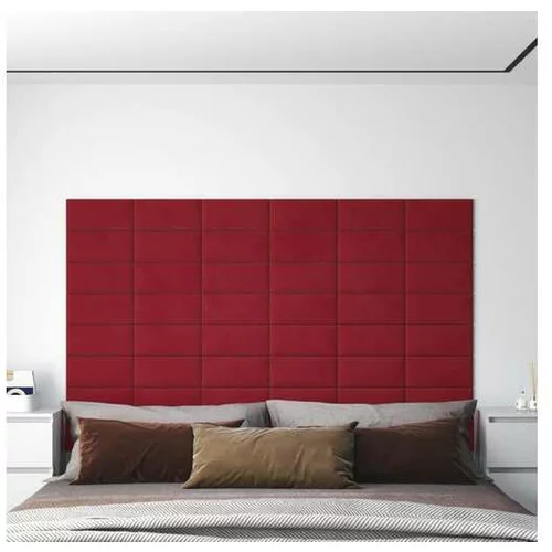  Stenski paneli 12 kosov vinsko rdeči 30x15 cm žamet 0,54 m²