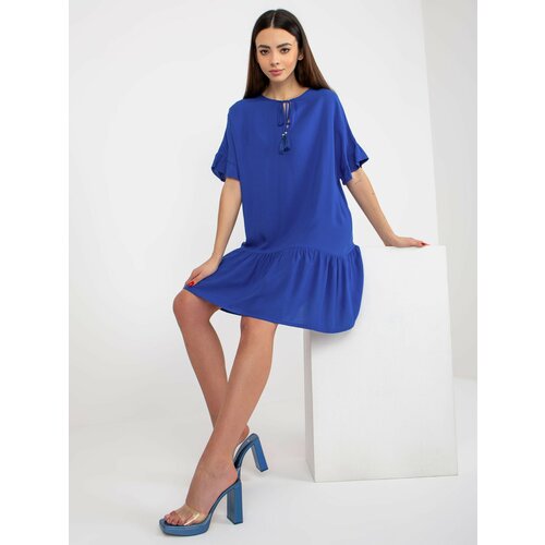 Fashion Hunters Sindy SUBLEVEL cobalt blue viscose ruffle dress Cene