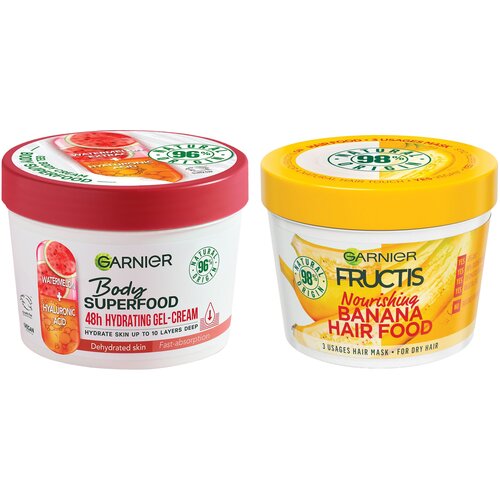 Garnier body superfood krema za telo watermelon 380ml + fructis hair food maska za kosu banana 390ml Cene