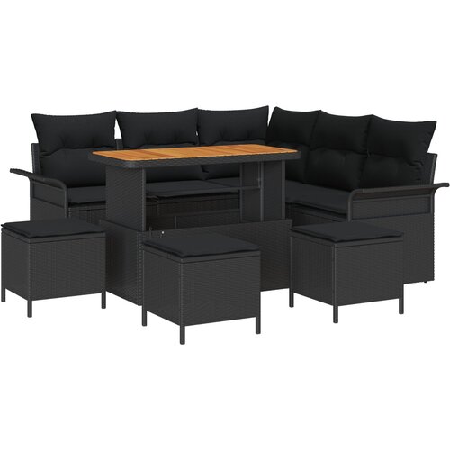 vidaXL 9-delna vrtna sofa garnitura z blazinami, Črna, Poli ratan, Akacija, 2-sedežna vrtna sofa z omarico in blazinami, Črna, Poli ratan, 4-delni set za vrtnarjenje z blazinami, Črna, Poli ratan, Akacija Cene