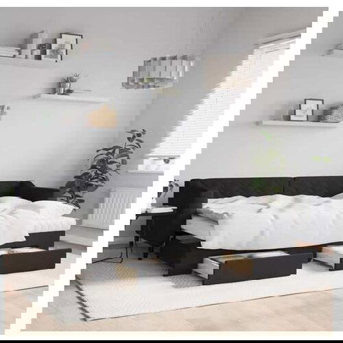 VidaXL Izvlečna dnevna postelja s predali črna 80x200 cm bla Slike