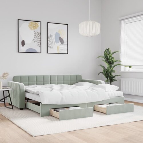 vidaXL Izvlečna dnevna postelja s predali svetlo siva 90x200 cm žamet Cene