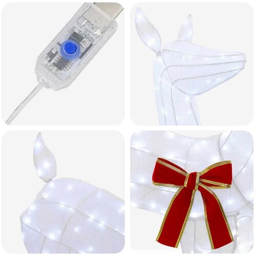  3D Božićni irvas LOVIISA 110 LED lampica Hladno bijela - Bijela tkanina 70 x 26 x 100 cm Slike