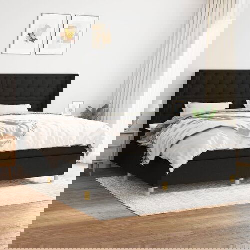  The Living Store Box spring postelja z vzmetnico črn 200x200 cm blago - Box Spring Postelja, (21448782) Slike