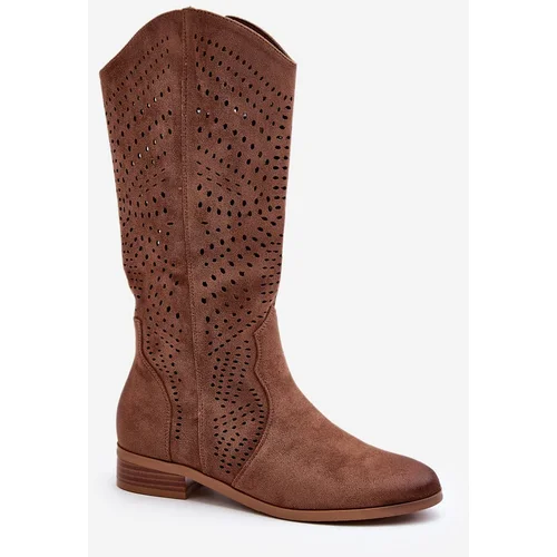 Kesi Mid-calf openwork boots Brown Kleorelia