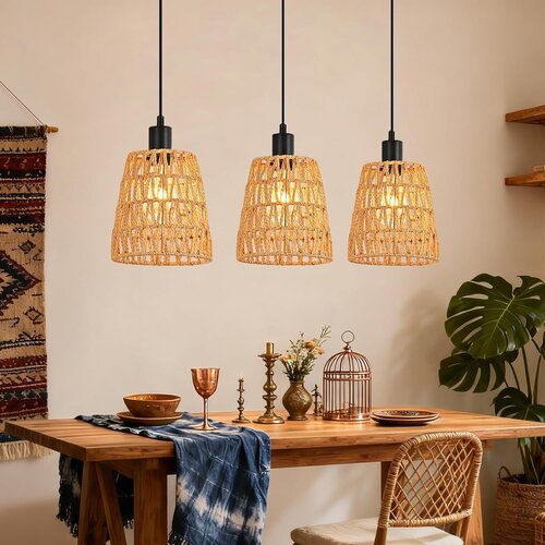 Nettlife boho viseči lestenec iz ratana s 3 lučmi E27, vintage pletena konopljina vrv, za kuhinjo ali jedilnico, brez žarnic, (5000491386) Cene