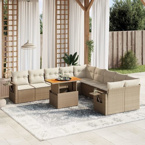vidaXL 11-dijelni set vrtnih sofa od poliratana s jastucima bež Cijene
