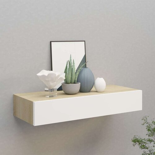 vidaXL Stenska polica s predalom hrast in bela 60x23,5x10 cm mediapan Cene