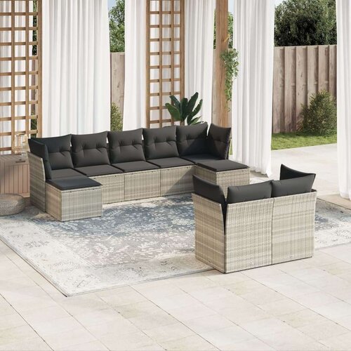 vidaXL 9-dijelni set vrtnih sofa od poliratana s jastucima svjetlosivi Cene