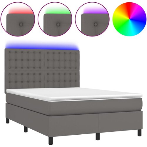 VidaXL Box spring postelja z vzmetnico LED siva 140x200cm umetno usnje, (20901960) Slike