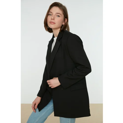 Trendyol Black Pocket Detailed Double Closure Blazer Woven Jacket