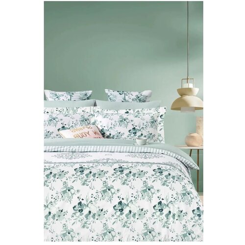Mila Home Bijela/zelena posteljina za bračni krevet/za produženi krevet od renforce pamuka s uključenom plahtom/4-dijelna 200x220 cm &amp;ndash; Slike