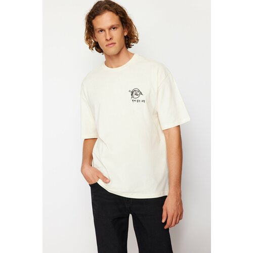 Trendyol Stone Oversize/Wide-Fit Oriental Print Short Sleeve 100% Cotton T-Shirt Slike