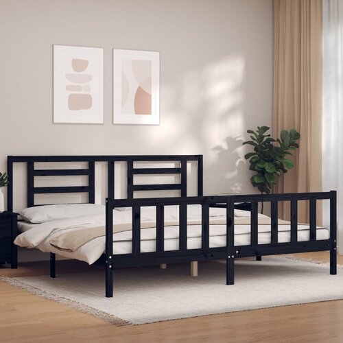 vidaXL Posteljni okvir z vzglavjem črn 200x200 cm trden les Cene