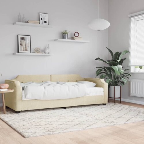  Dnevni krevet s madracem krem 100 x 200 cm od tkanine Cijene