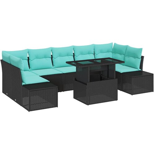 vidaXL Vrtna sedežna garnitura z blazino 8 pcs Črna in turkizna, (5000135001) Cene