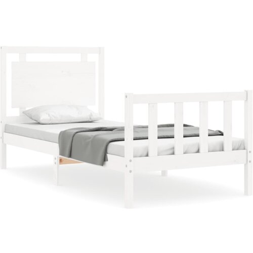 Maison Chic Posteljni okvir - Enojna postelja - Postelja za odrasle 75x190 cm z vzglavjem bel trden les-J15753, (21761874) Slike