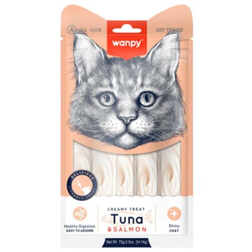 WANPY creamy lickable treats for cats - tuna & salmon 5x14g Cene