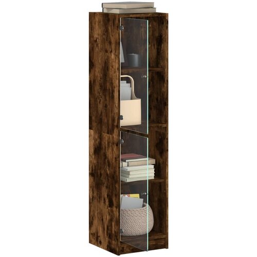  Visoka komoda sa staklenim vratima boja hrasta 35 x 37 x 142 cm Slike