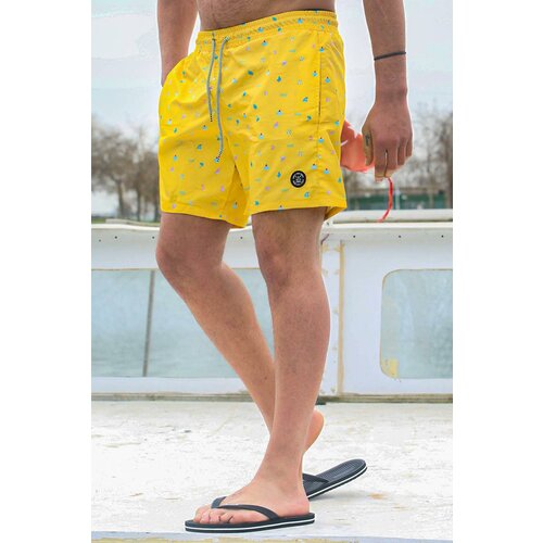 Madmext Yellow Patterned Men's Beach Shorts 6367 Cene