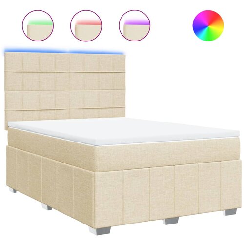 VidaXL Krevet s oprugama i madracem krem 160x200 cm od tkanine Slike