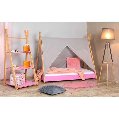 Tipi krevet sa nadstrešnicom i dušekom roze 180x80cm Slike