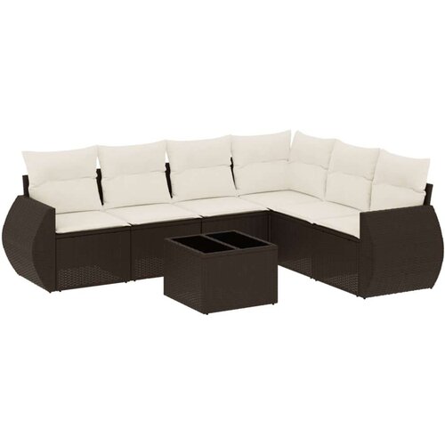 VidaXL 7-dijelni set vrtnih sofa od poliratana s jastucima smeđi Slike