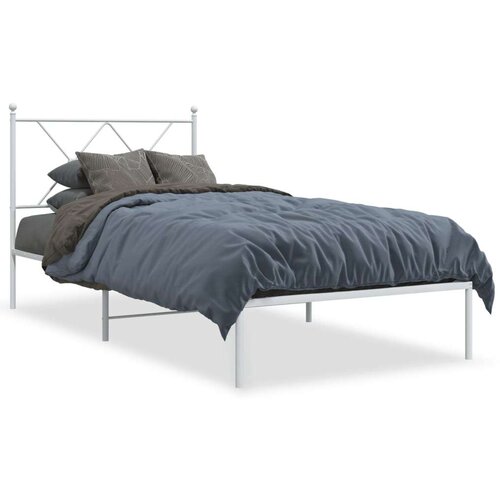 Metalni okvir za krevet s uzglavljem bijeli 90 x 190 cm Slike