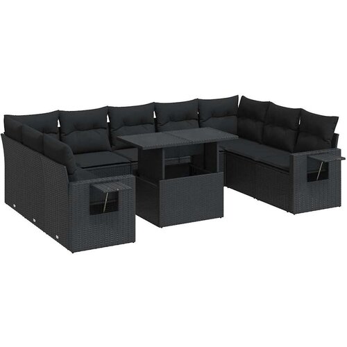 vidaXL 10-dijelni set vrtnih sofa s jastucima crni od poliratana Cijene