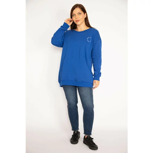Şans Women's Saks Plus Size 3 Yarn Raised Sweatshirt