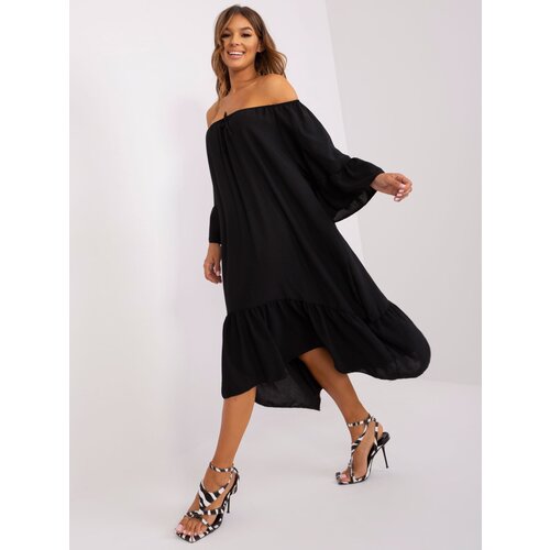 Fashion Hunters Black dress with ruffle and wide sleeves Slike