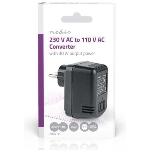 Nedis POCO104 Konvertor snage, 230V AC 50Hz, 30W, Euro, Black Omogucava upotrebu opreme iz SAD u Evropi Slike