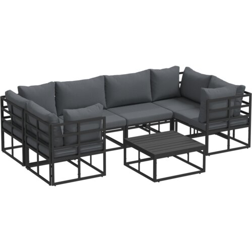 VidaXL Vrtna sedežna garnitura 7 pcs Črna Aluminij Slike