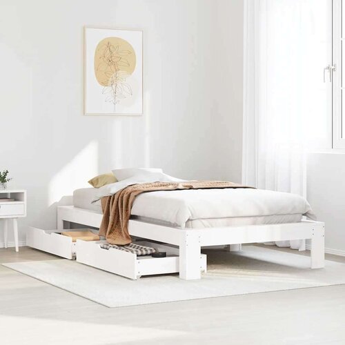 VidaXL Posteljni okvir brez vzmetnice bel 90x190 cm trdna borovina Slike