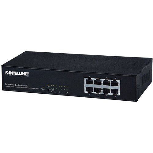 Intellinet 8-Port Fast Ethernet PoE+ Switch, 8 x PoE ports, IEEE 802.3at/af Power-over-Ethernet (PoE+/PoE), Endspan, Desktop, Box Slike
