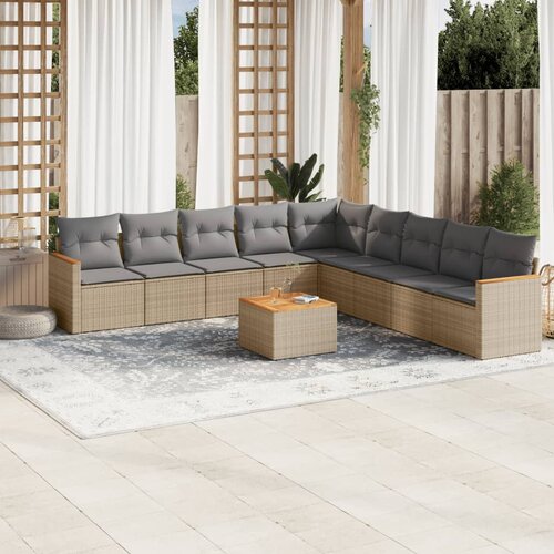 vidaXL 10-dijelni set vrtnih sofa s jastucima bež od poliratana Cijene