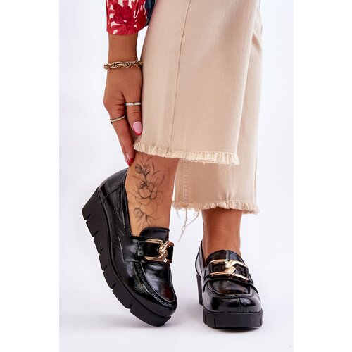 LEMAR Black Felicita Patent Wedge Loafers Cene