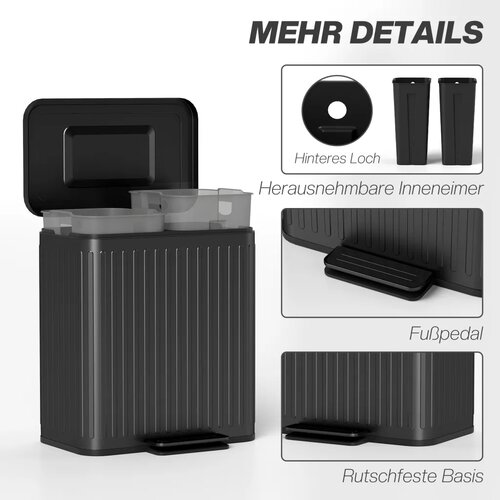  Kanta za kuhinjski otpad 2 x 20 L pretinca učinkovito odvajanje otpada nožna pedala plastika metal crna Slike